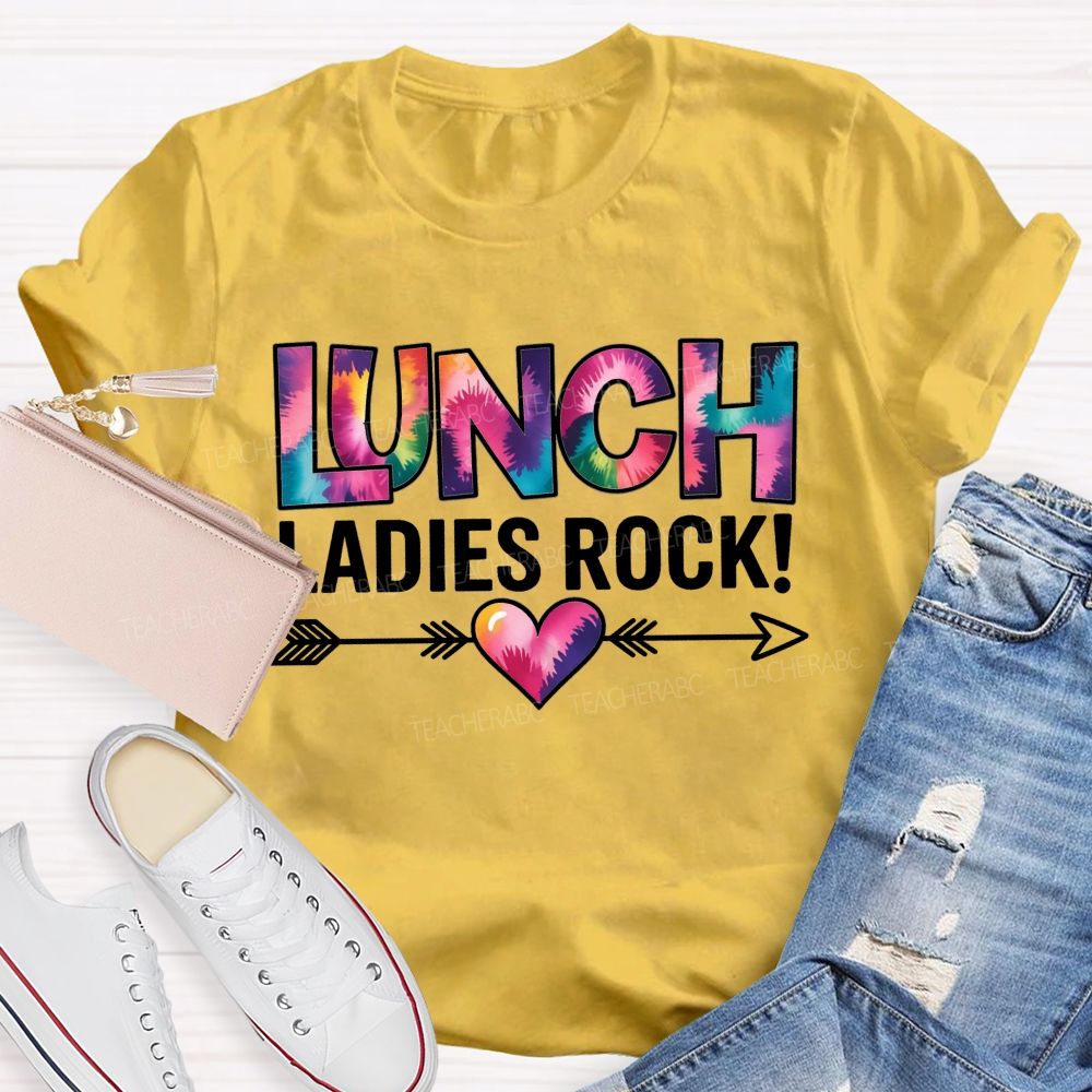 Tie Dye Lunch Ladies Rock Arrow Heart T-shirt