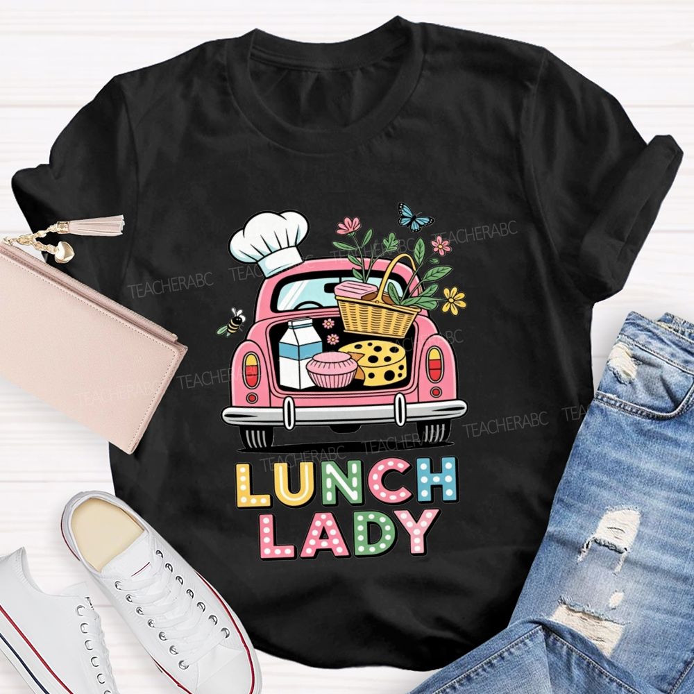 Pink Truck Lunch Lady Polka Dot Letter T-shirt