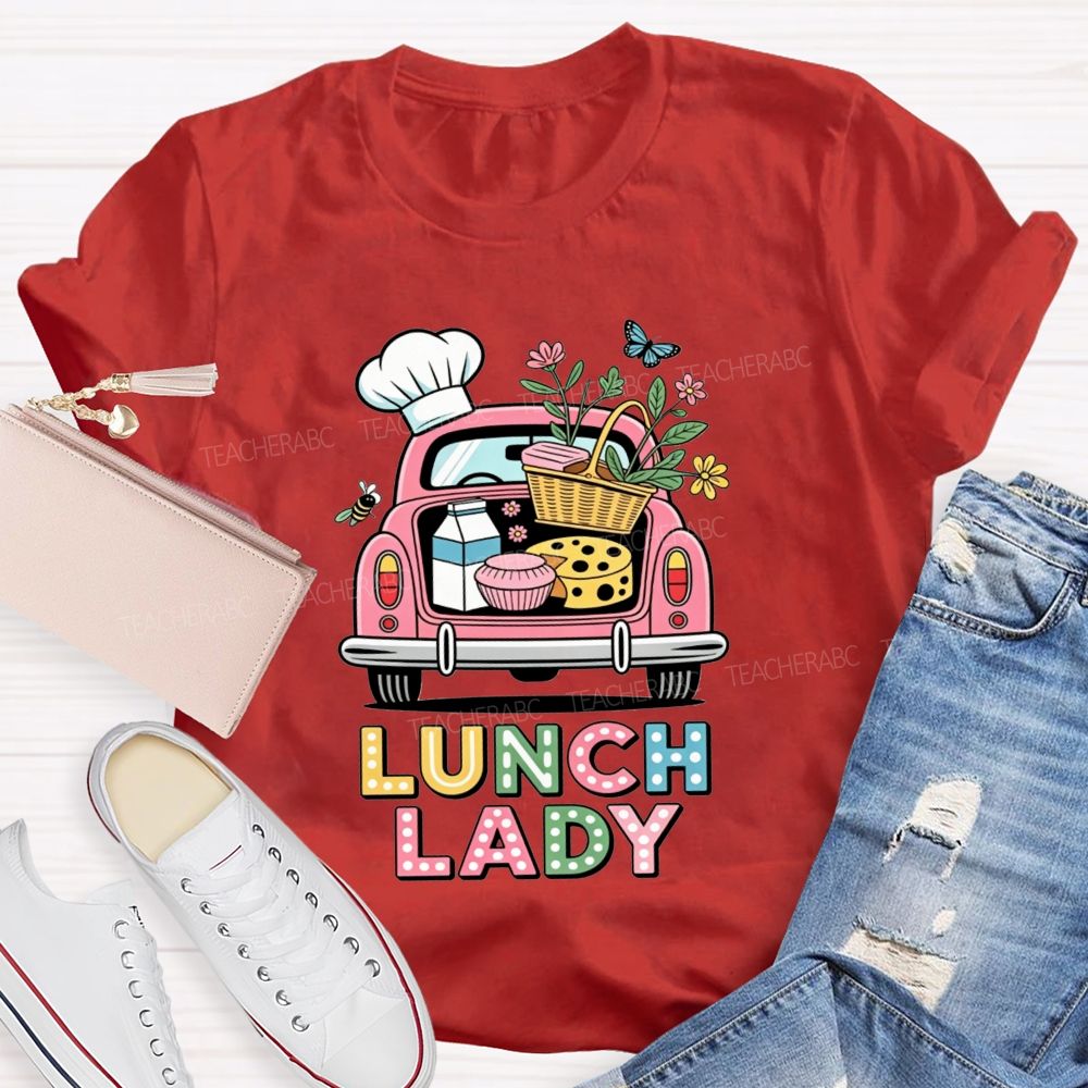 Pink Truck Lunch Lady Polka Dot Letter T-shirt