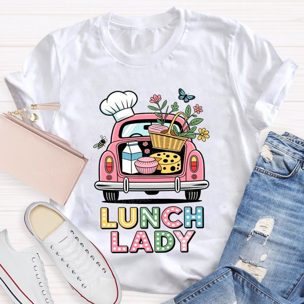 Pink Truck Lunch Lady Polka Dot Letter T-shirt