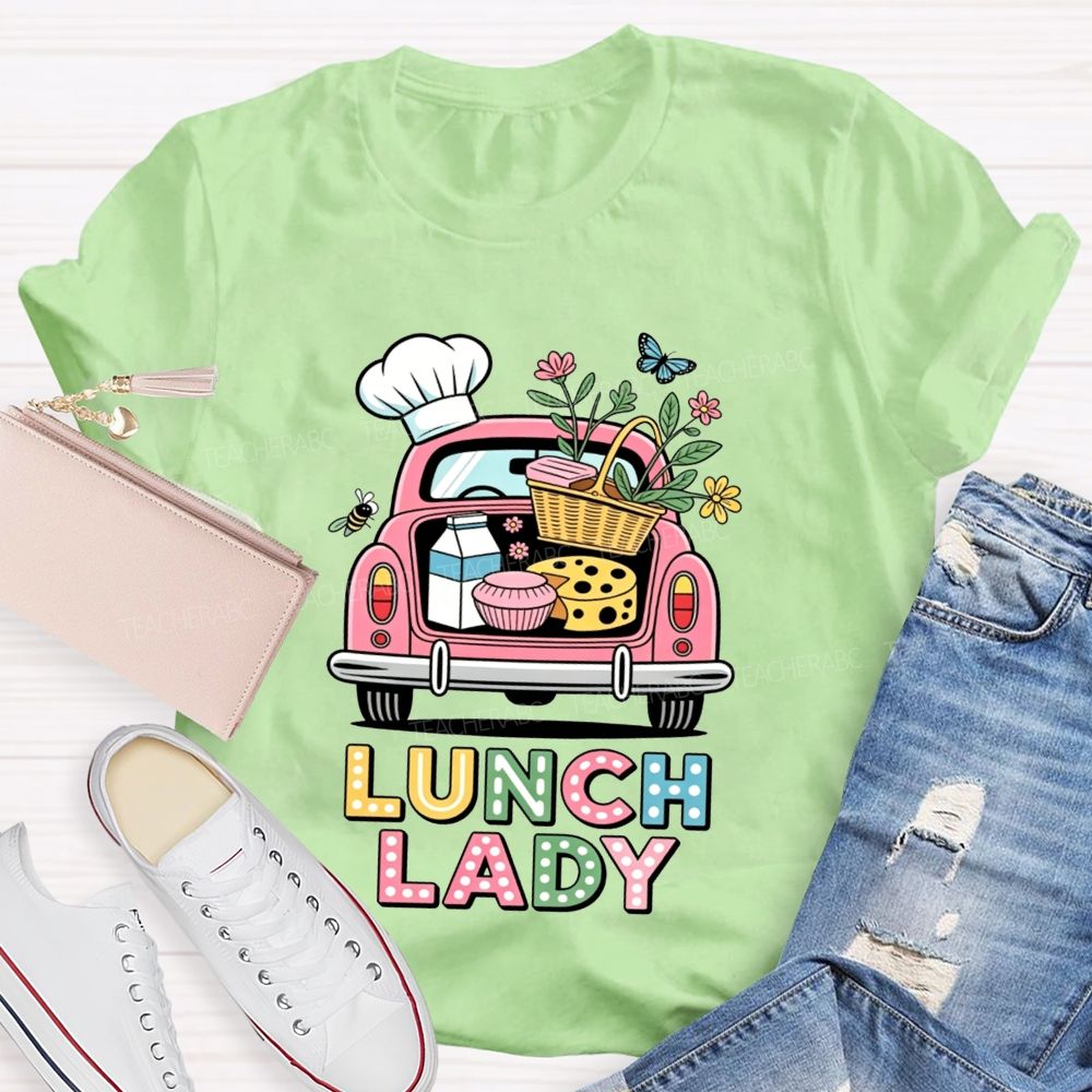 Pink Truck Lunch Lady Polka Dot Letter T-shirt