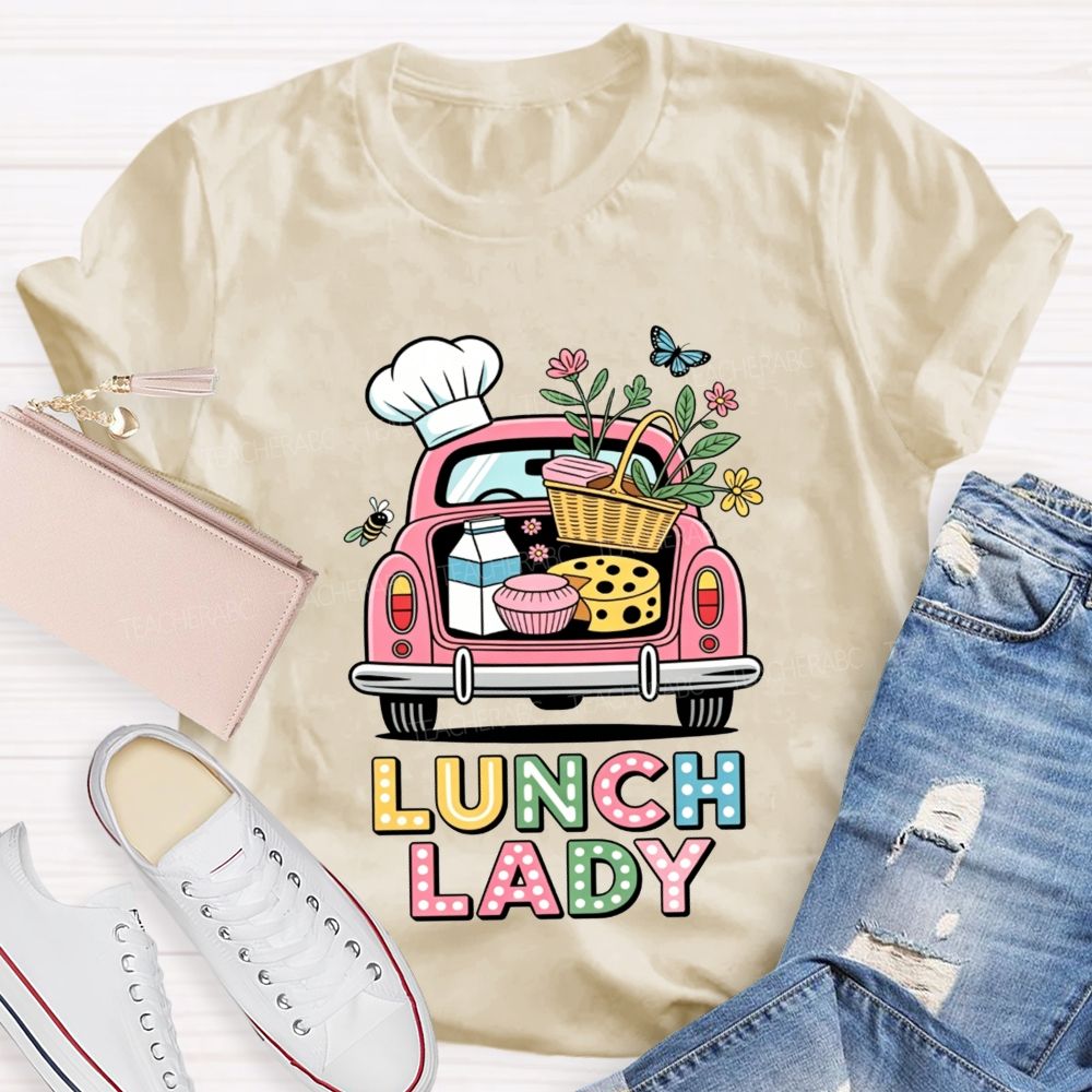 Pink Truck Lunch Lady Polka Dot Letter T-shirt