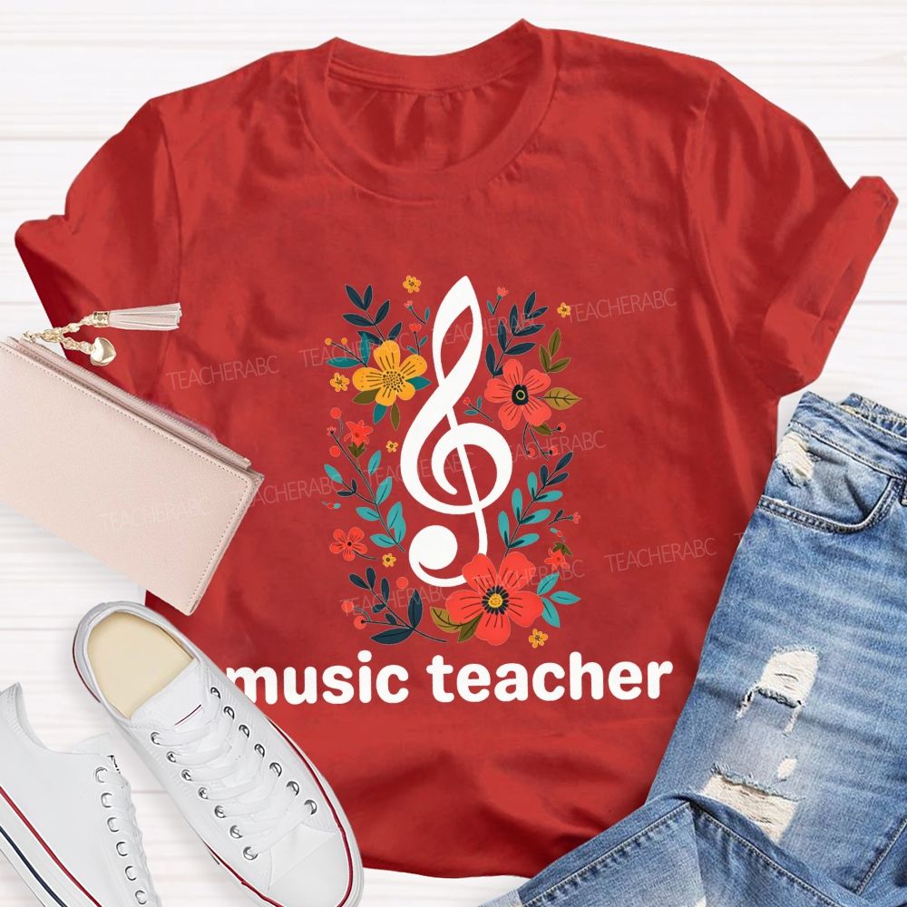 Floral Treble Clef Music Teacher T-shirt