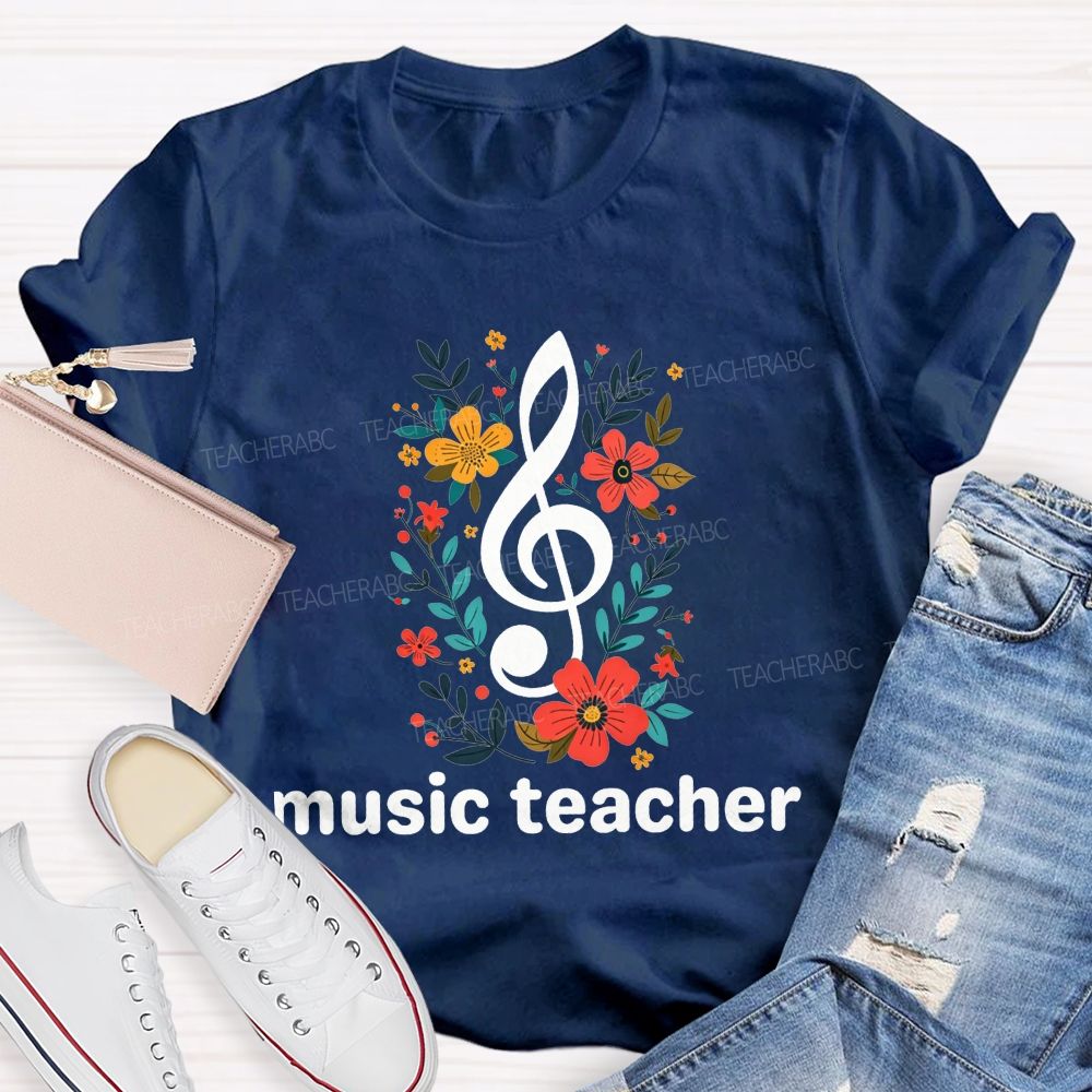 Floral Treble Clef Music Teacher T-shirt