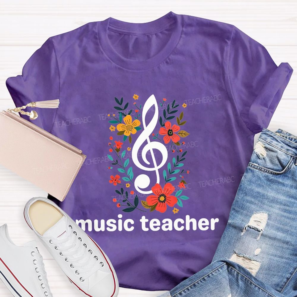 Floral Treble Clef Music Teacher T-shirt