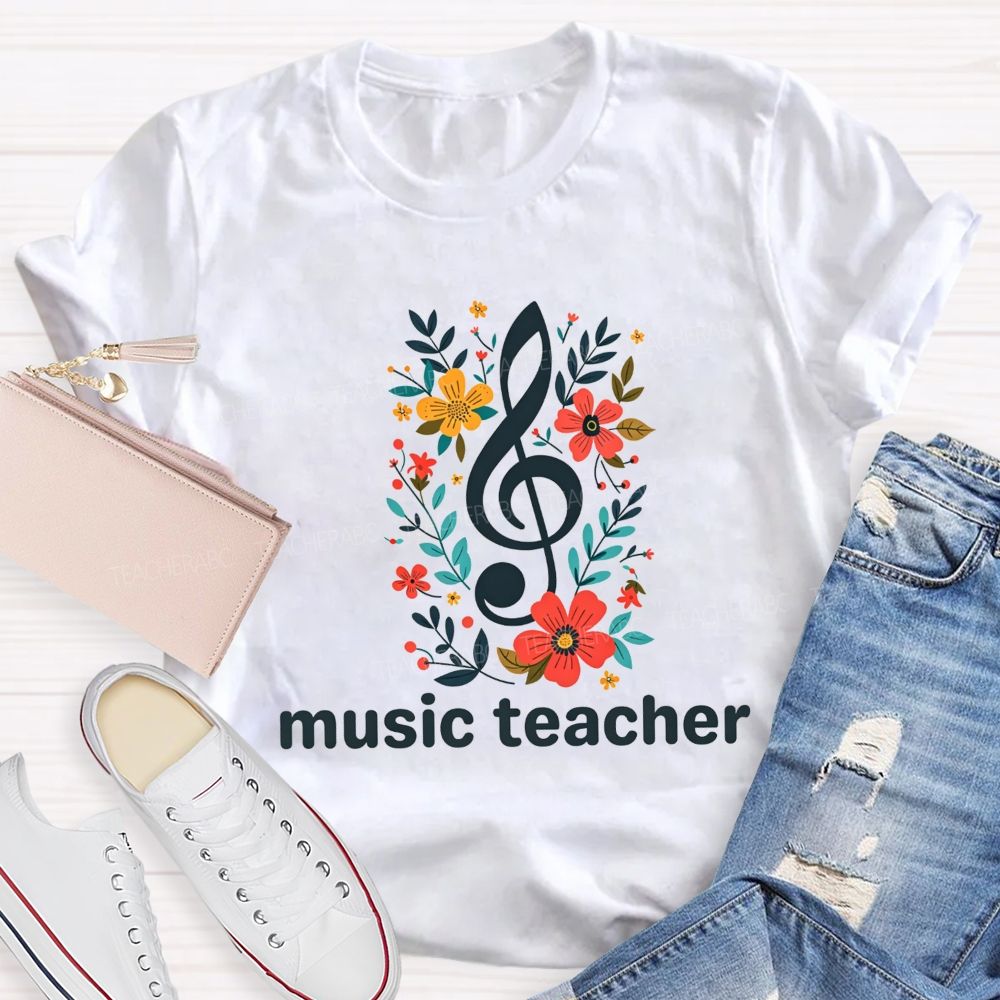 Floral Treble Clef Music Teacher T-shirt