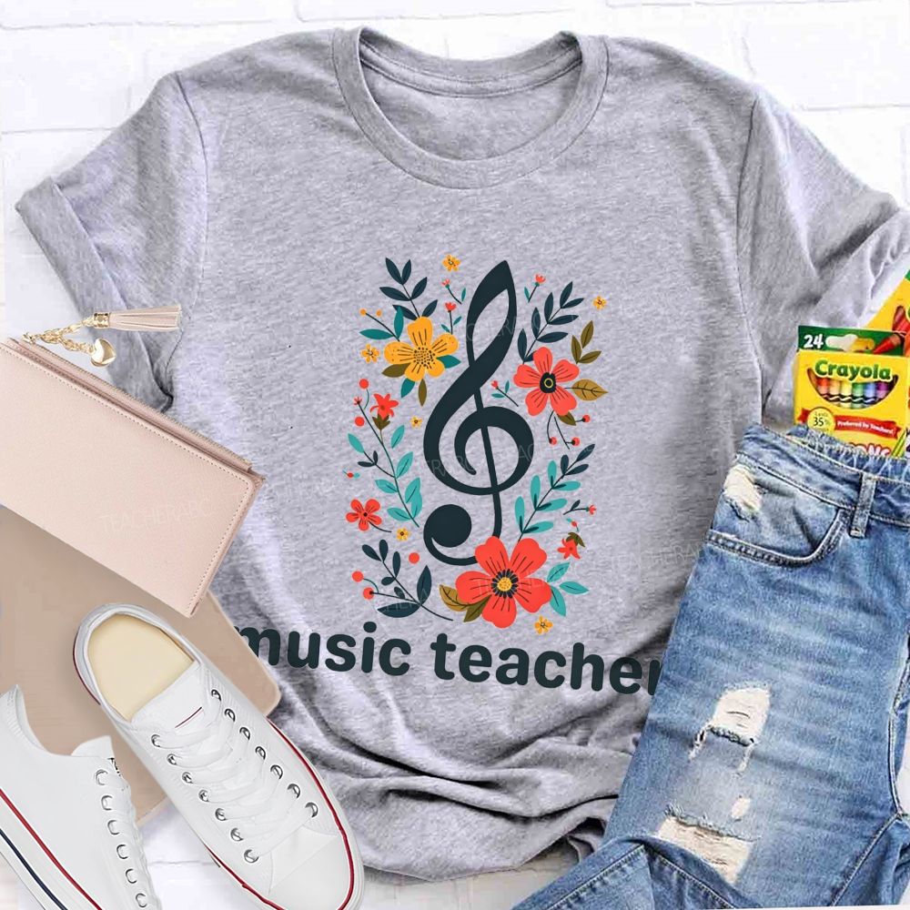 Floral Treble Clef Music Teacher T-shirt