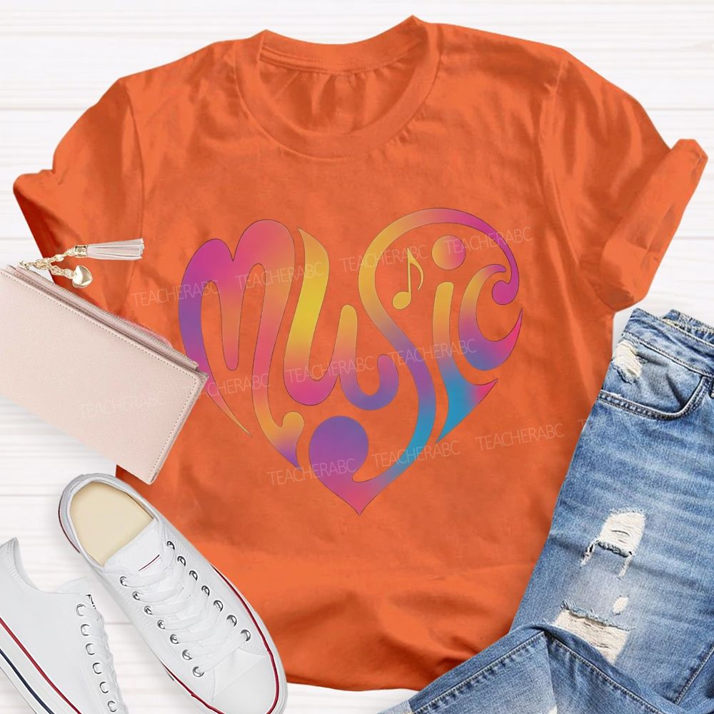 Rainbow Gradient Heart Music Teacher T-shirt