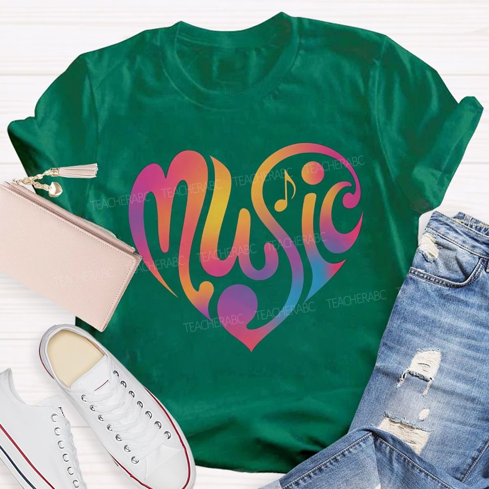 Rainbow Gradient Heart Music Teacher T-shirt