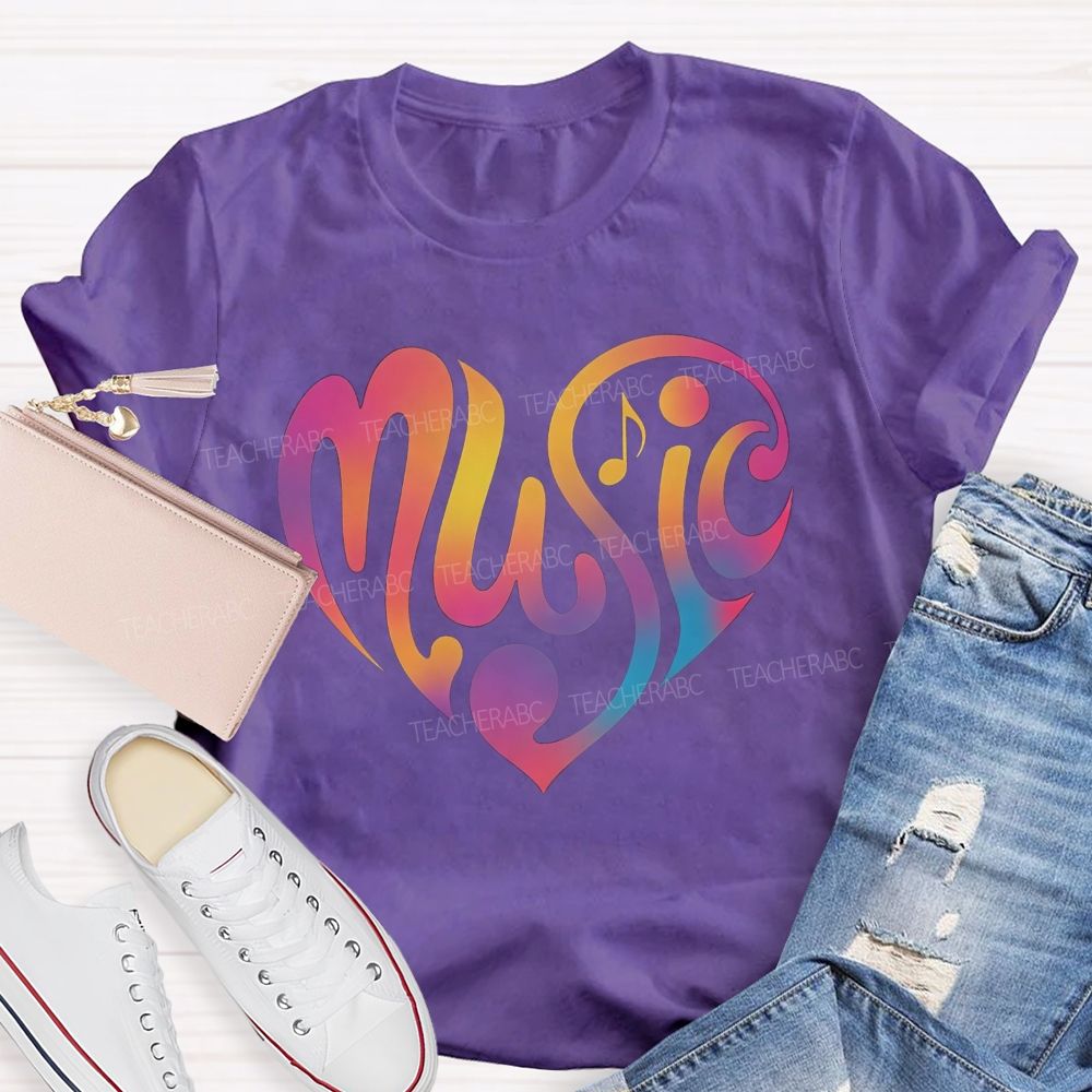 Rainbow Gradient Heart Music Teacher T-shirt
