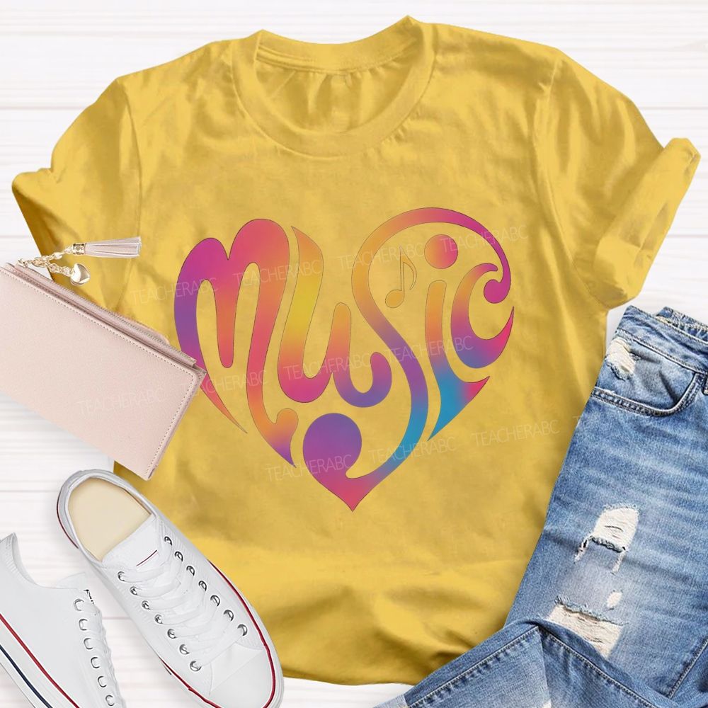 Rainbow Gradient Heart Music Teacher T-shirt