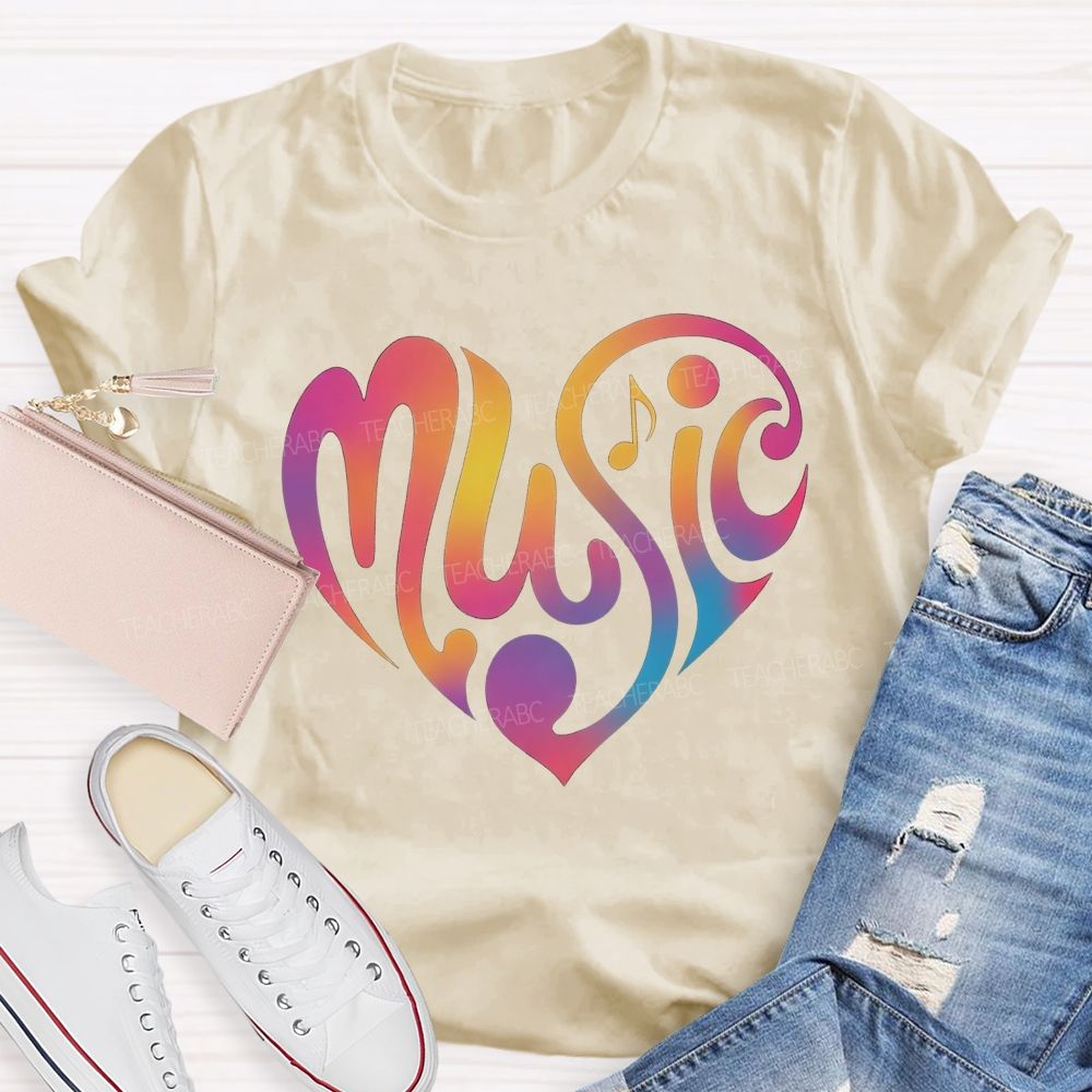 Rainbow Gradient Heart Music Teacher T-shirt