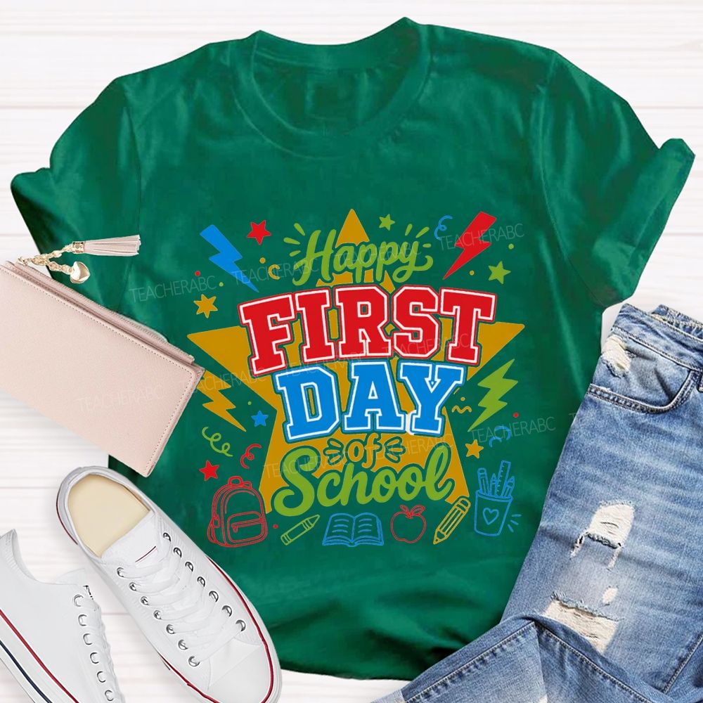 Happy First Day Of School And Color Star Teacher T-shirt