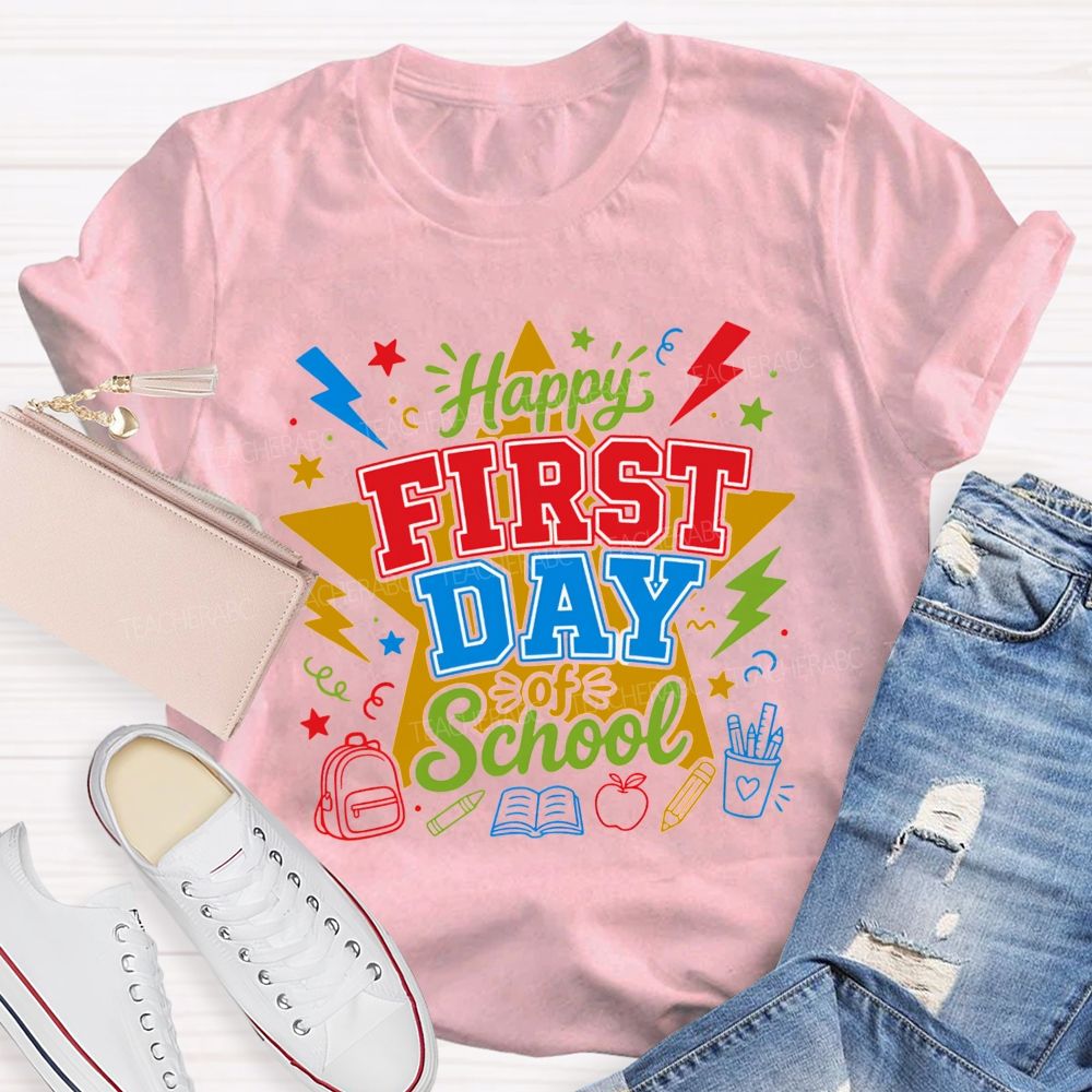 Happy First Day Of School And Color Star Teacher T-shirt