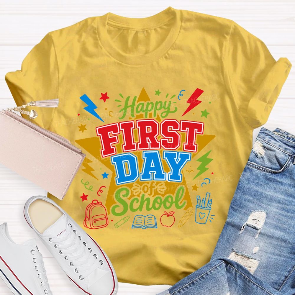 Happy First Day Of School And Color Star Teacher T-shirt