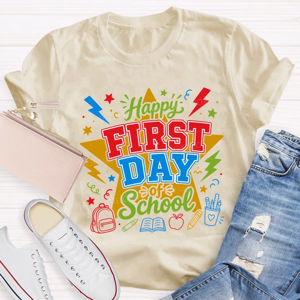 Happy First Day Of School And Color Star Teacher T-shirt