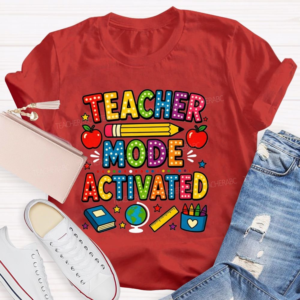 Teacher Mode Activated Polka Dot School Supplies Teacher T-shirt