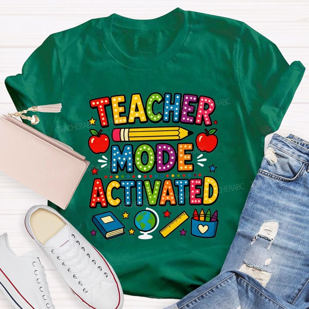 Teacher Mode Activated Polka Dot School Supplies Teacher T-shirt