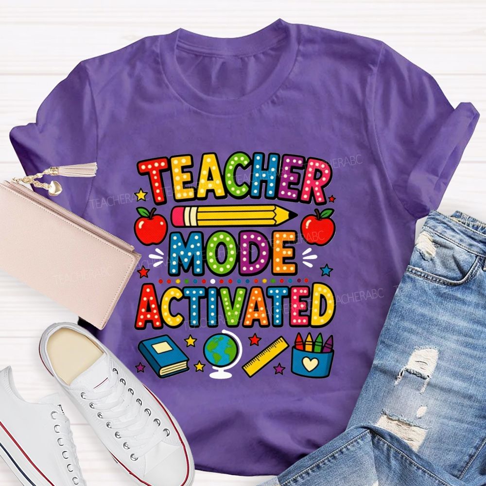 Teacher Mode Activated Polka Dot School Supplies Teacher T-shirt