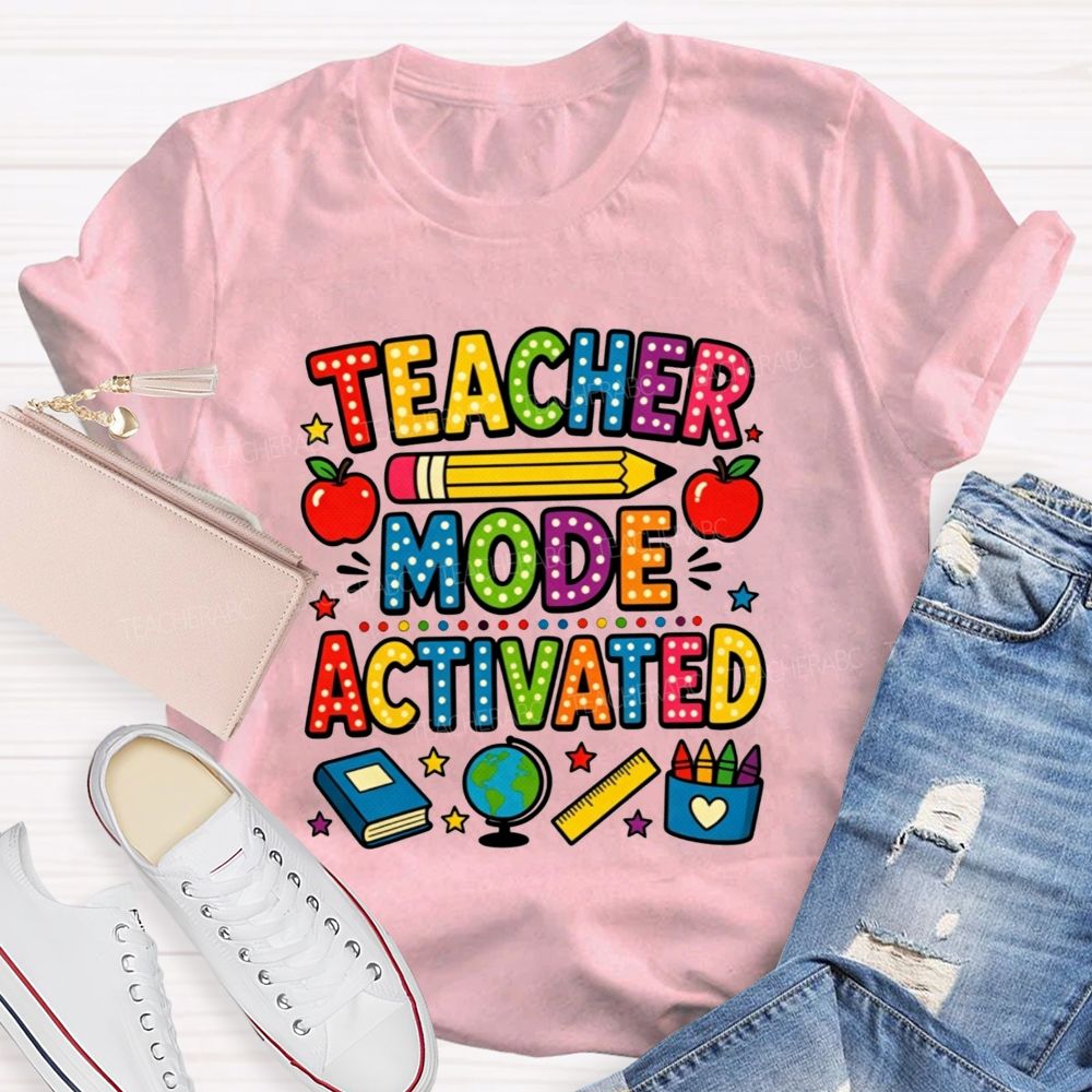Teacher Mode Activated Polka Dot School Supplies Teacher T-shirt