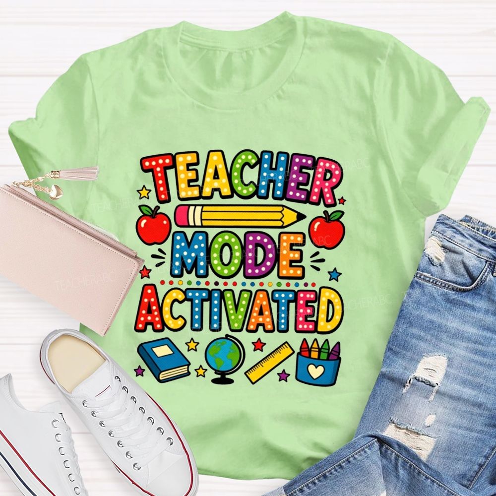 Teacher Mode Activated Polka Dot School Supplies Teacher T-shirt
