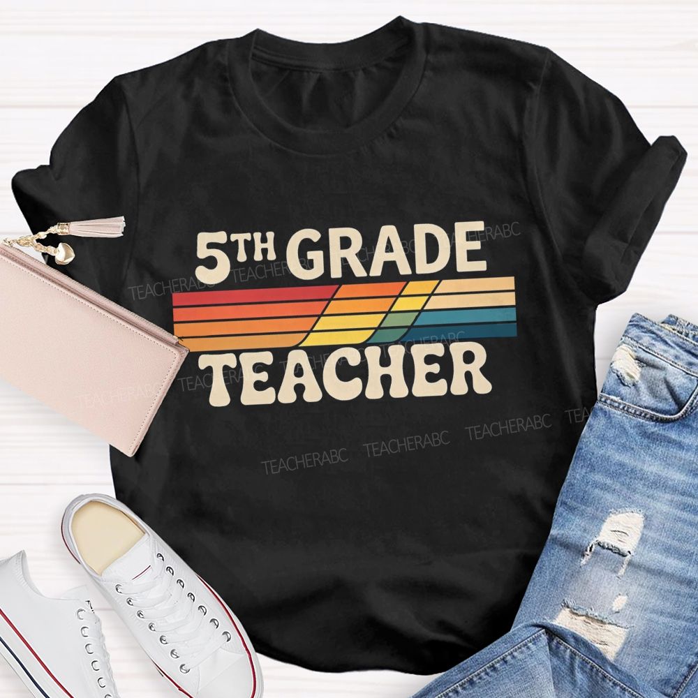 Personalized grade Minimalist-Style Print With Colorful Stripes Teacher T-shirt