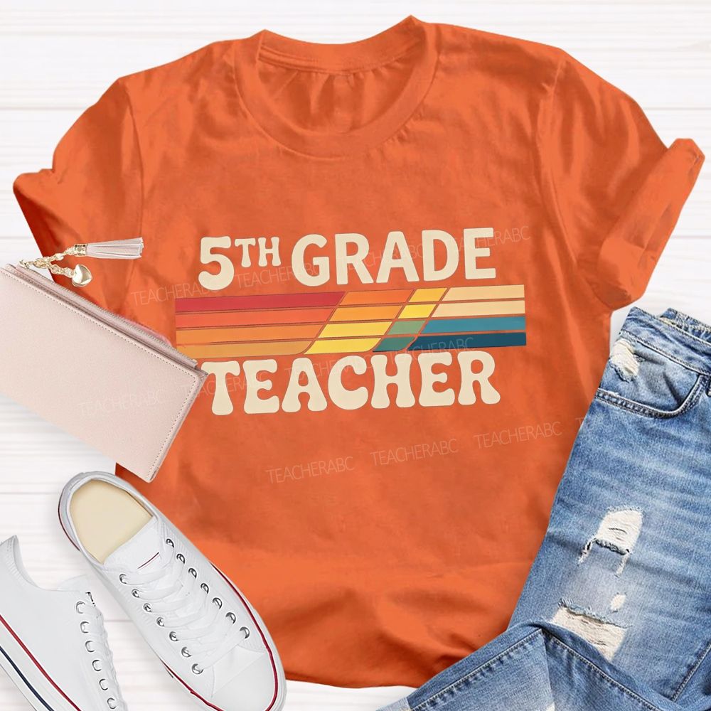 Personalized grade Minimalist-Style Print With Colorful Stripes Teacher T-shirt