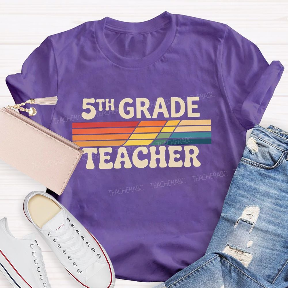 Personalized grade Minimalist-Style Print With Colorful Stripes Teacher T-shirt