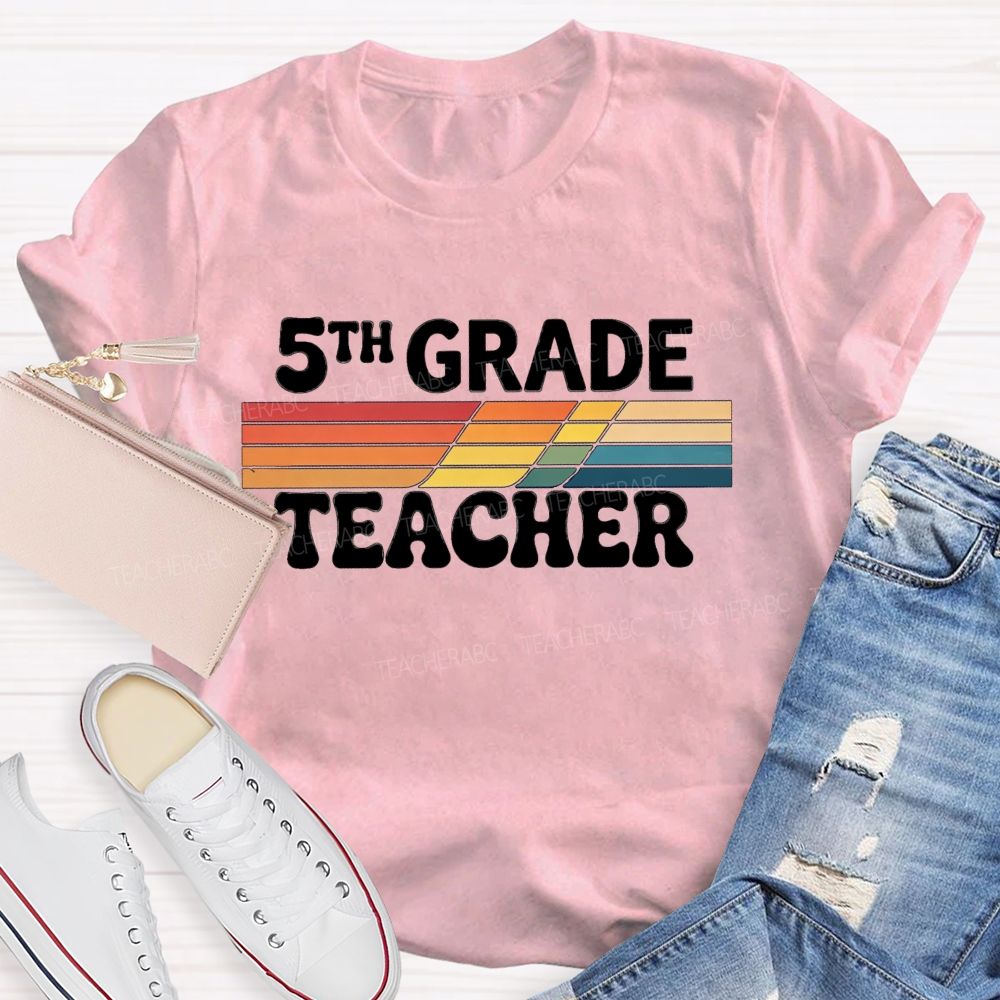 Personalized grade Minimalist-Style Print With Colorful Stripes Teacher T-shirt