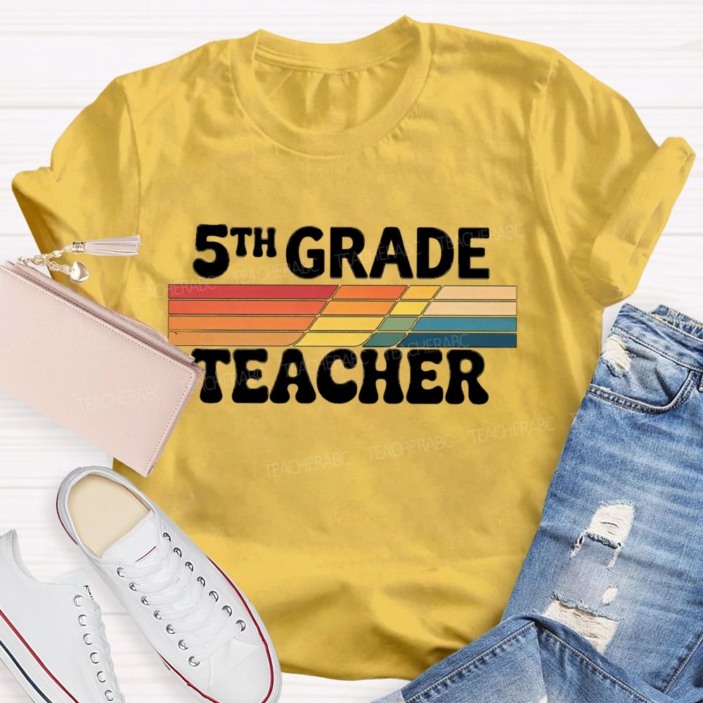 Personalized grade Minimalist-Style Print With Colorful Stripes Teacher T-shirt