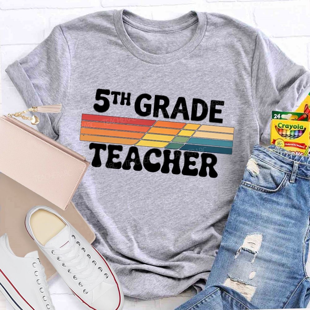Personalized grade Minimalist-Style Print With Colorful Stripes Teacher T-shirt