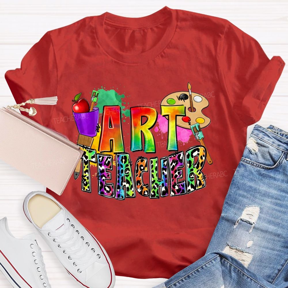 Rainbow Leopard Paint And Create Art Teacher T-shirt