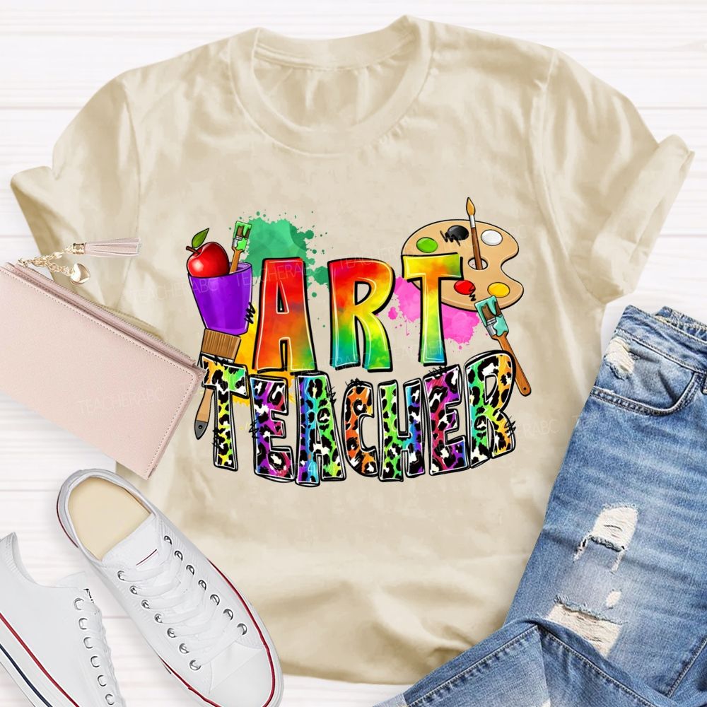 Rainbow Leopard Paint And Create Art Teacher T-shirt