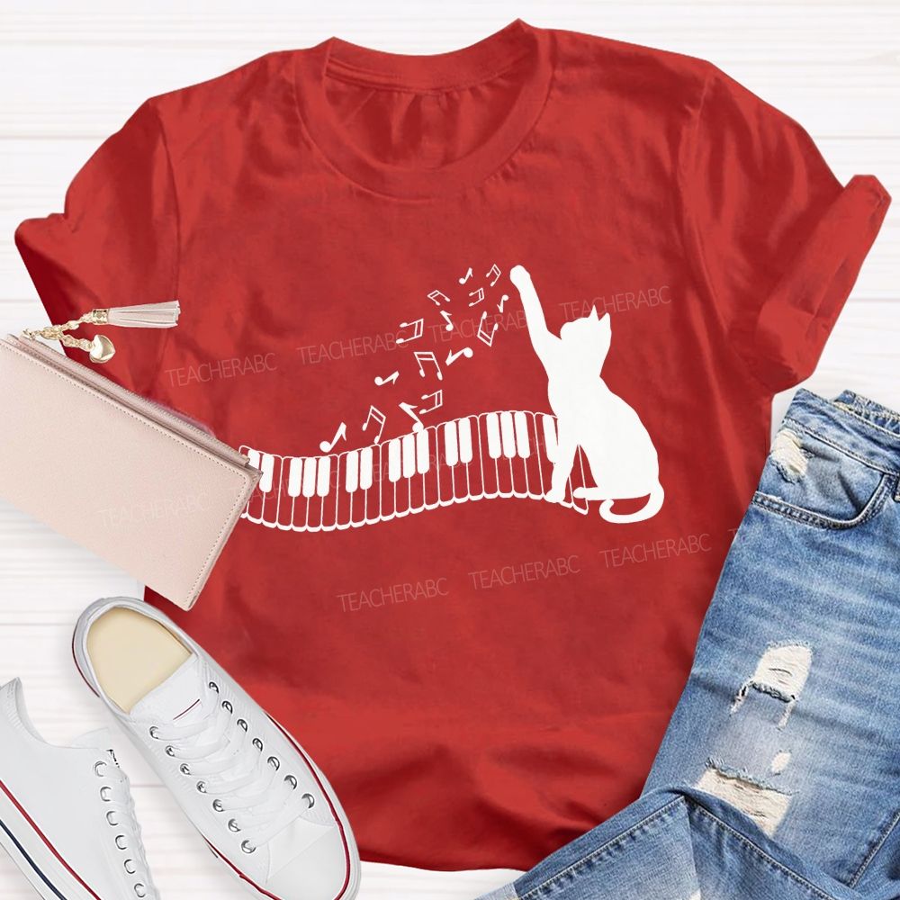 Cat And Piano Melodies Music Teacher T-shirt