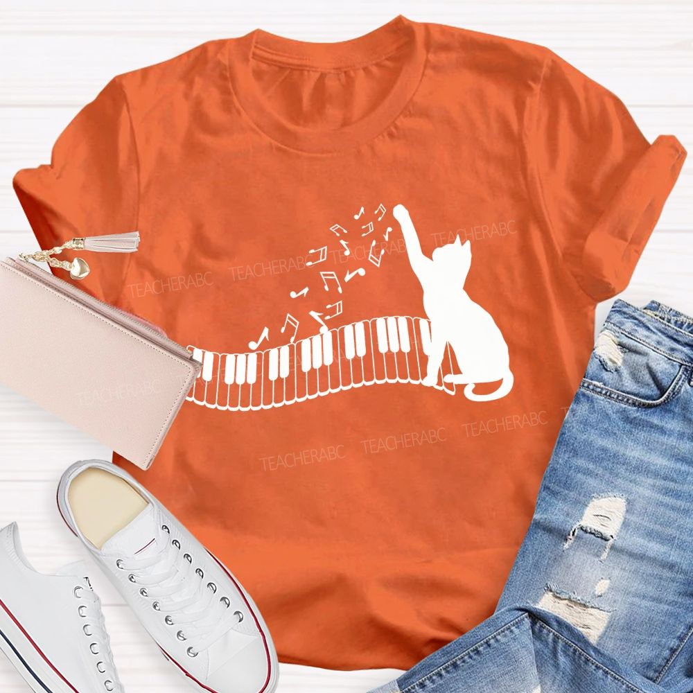 Cat And Piano Melodies Music Teacher T-shirt