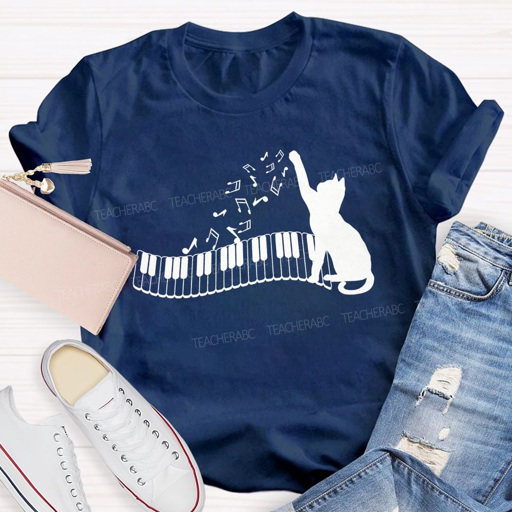 Cat And Piano Melodies Music Teacher T-shirt