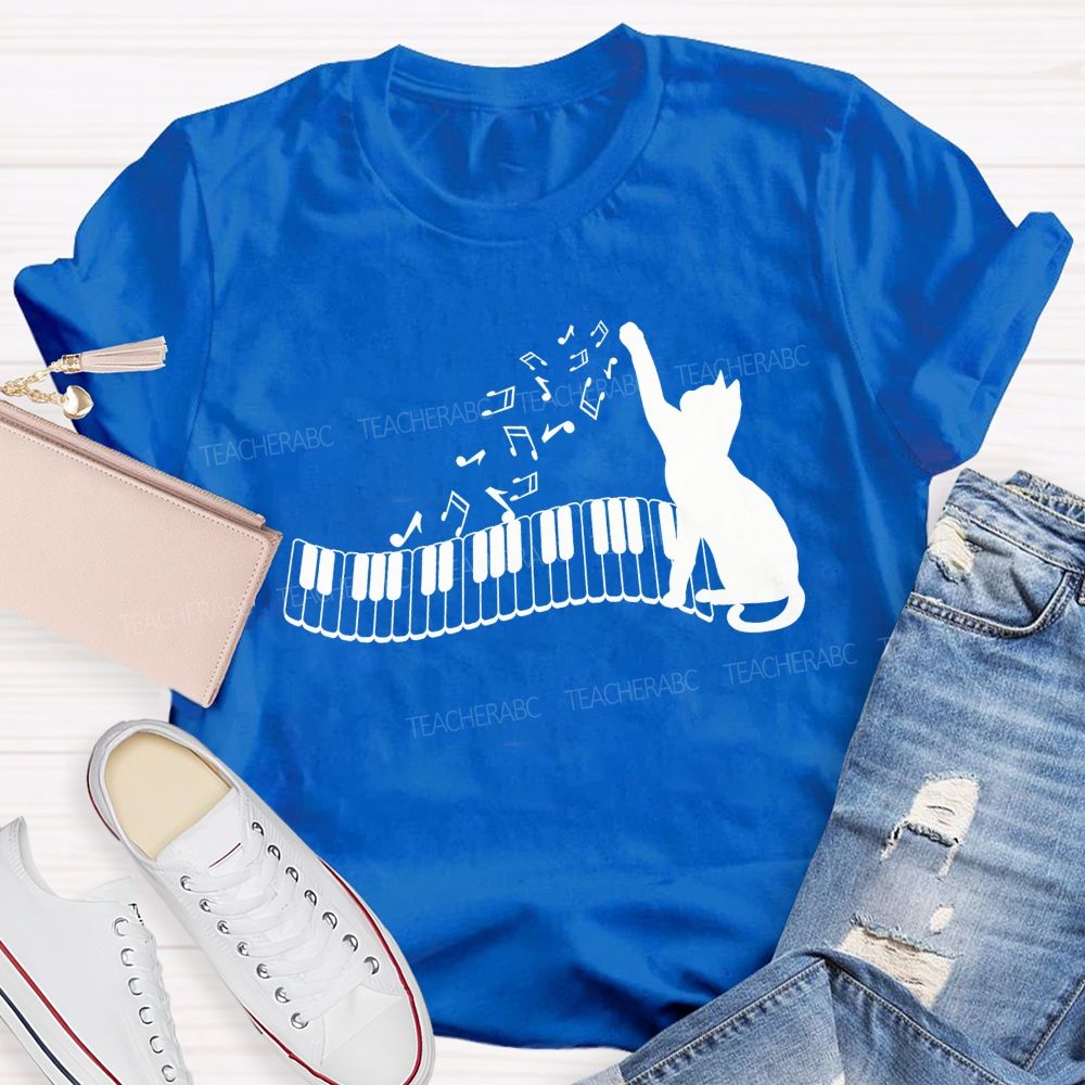 Cat And Piano Melodies Music Teacher T-shirt