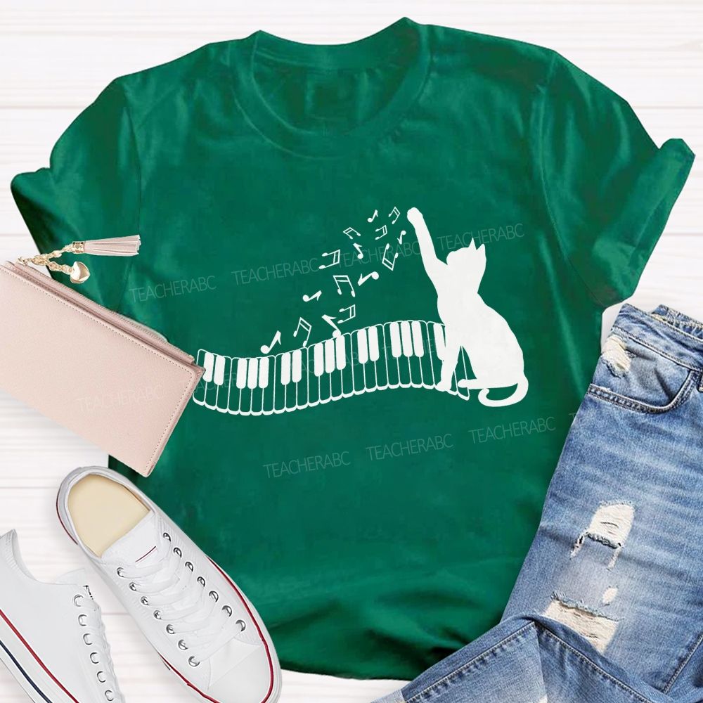 Cat And Piano Melodies Music Teacher T-shirt