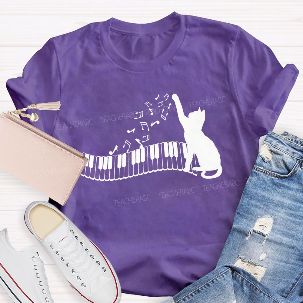 Cat And Piano Melodies Music Teacher T-shirt