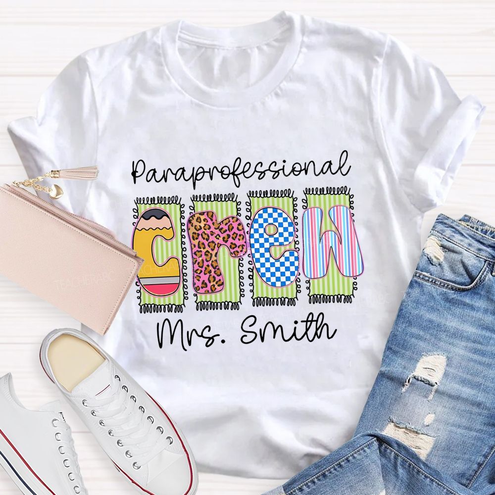 Personalized Name Paraprofessional Crew Leopard Printed Teacher T-Shirt