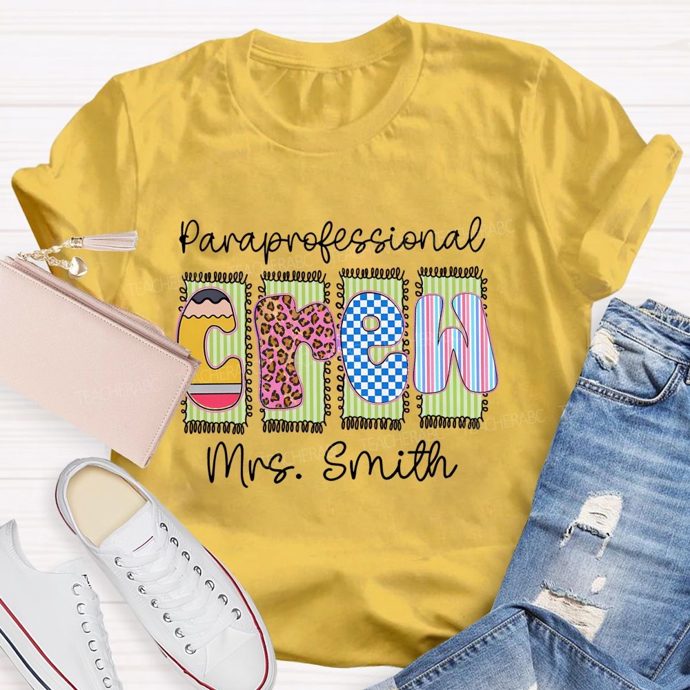 Personalized Name Paraprofessional Crew Leopard Printed Teacher T-Shirt