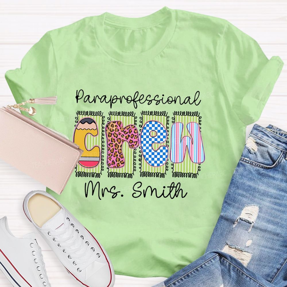 Personalized Name Paraprofessional Crew Leopard Printed Teacher T-Shirt