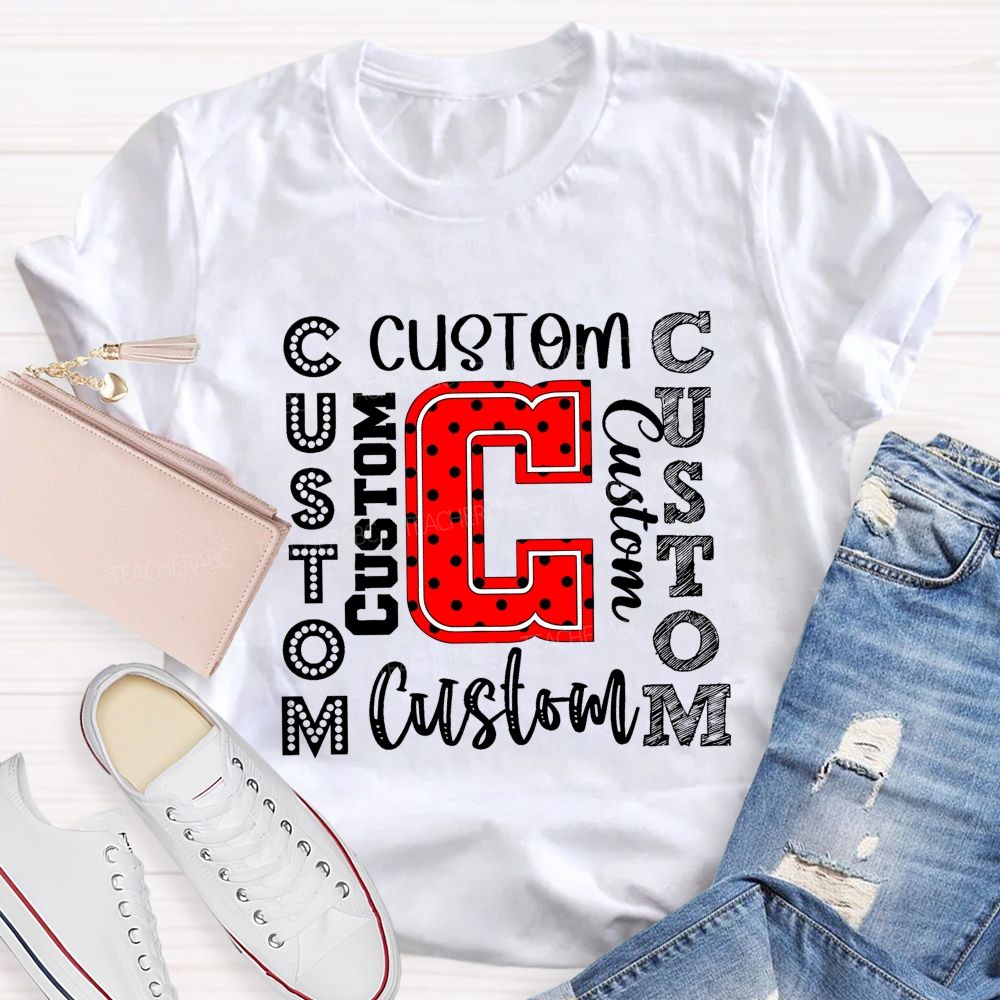 Personalized Mascot Red And Black Polka-Dot Letters Teacher T-Shirt