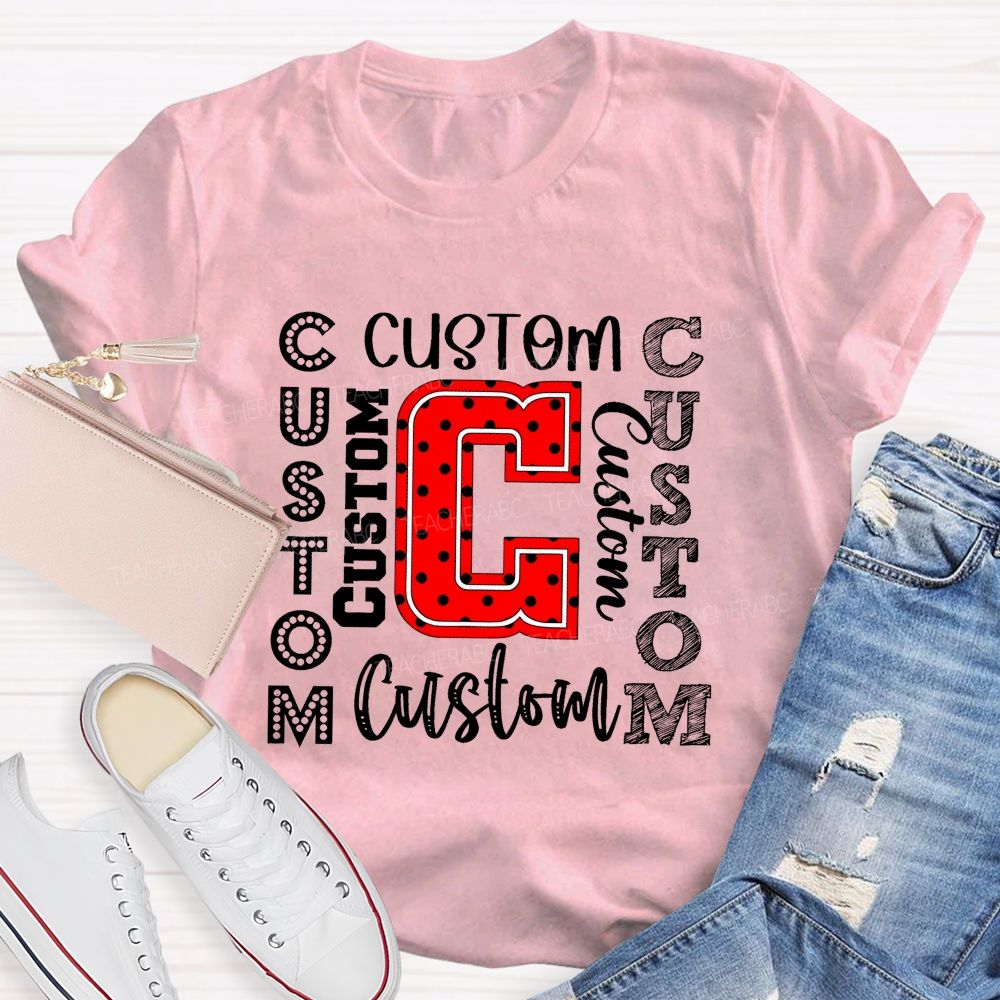 Personalized Mascot Red And Black Polka-Dot Letters Teacher T-Shirt