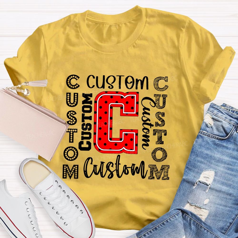 Personalized Mascot Red And Black Polka-Dot Letters Teacher T-Shirt