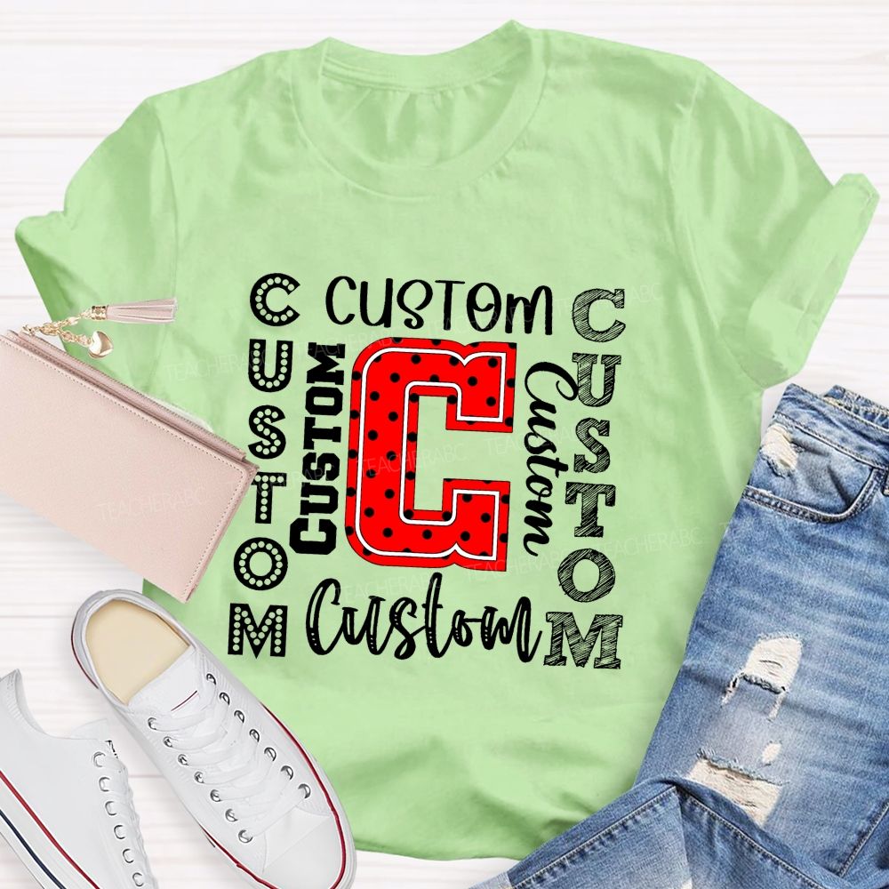 Personalized Mascot Red And Black Polka-Dot Letters Teacher T-Shirt