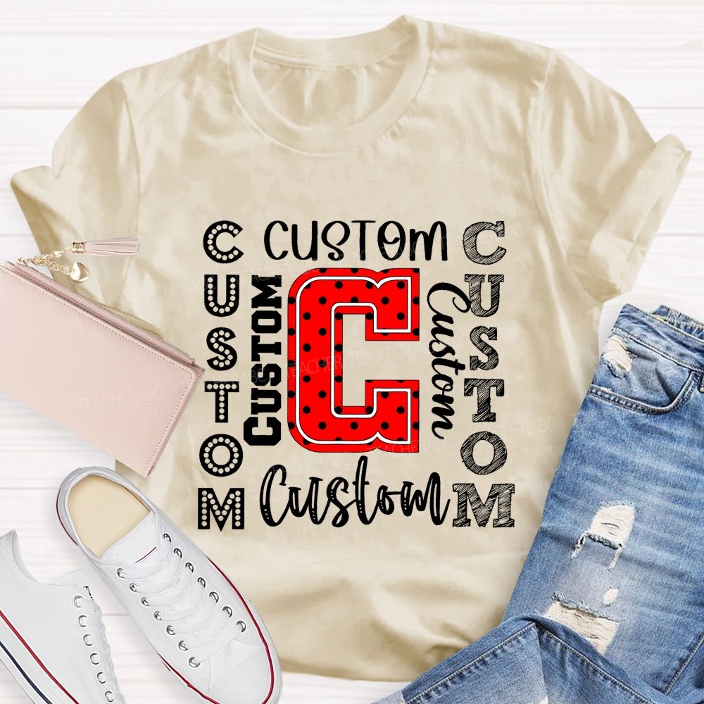 Personalized Mascot Red And Black Polka-Dot Letters Teacher T-Shirt
