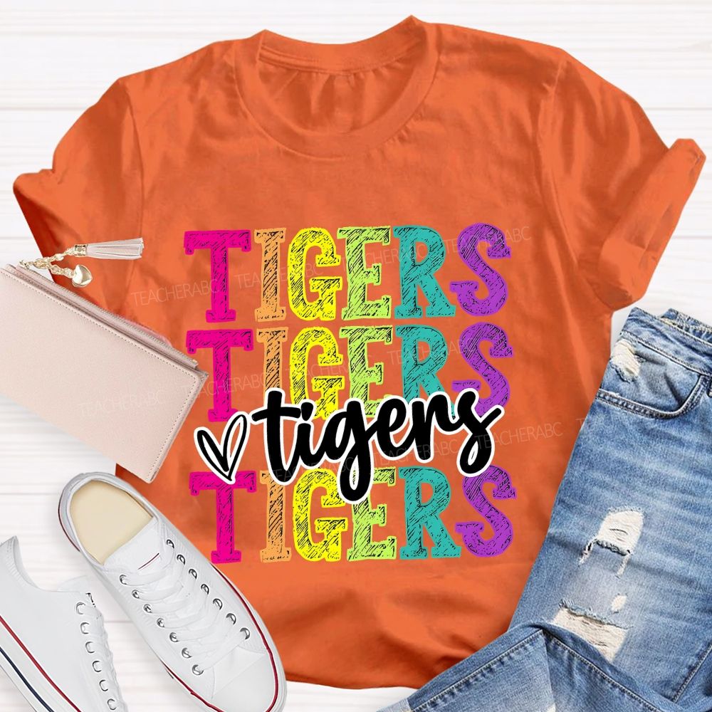 Personalized Mascot Colorful Letters With Heart Teacher T-Shirt