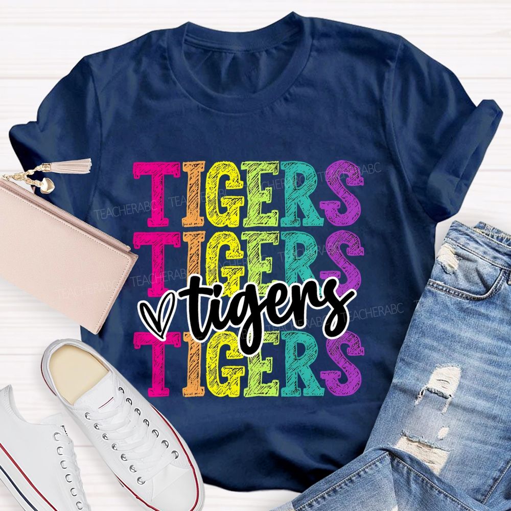 Personalized Mascot Colorful Letters With Heart Teacher T-Shirt