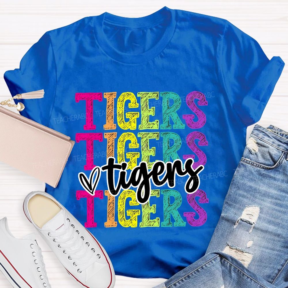 Personalized Mascot Colorful Letters With Heart Teacher T-Shirt